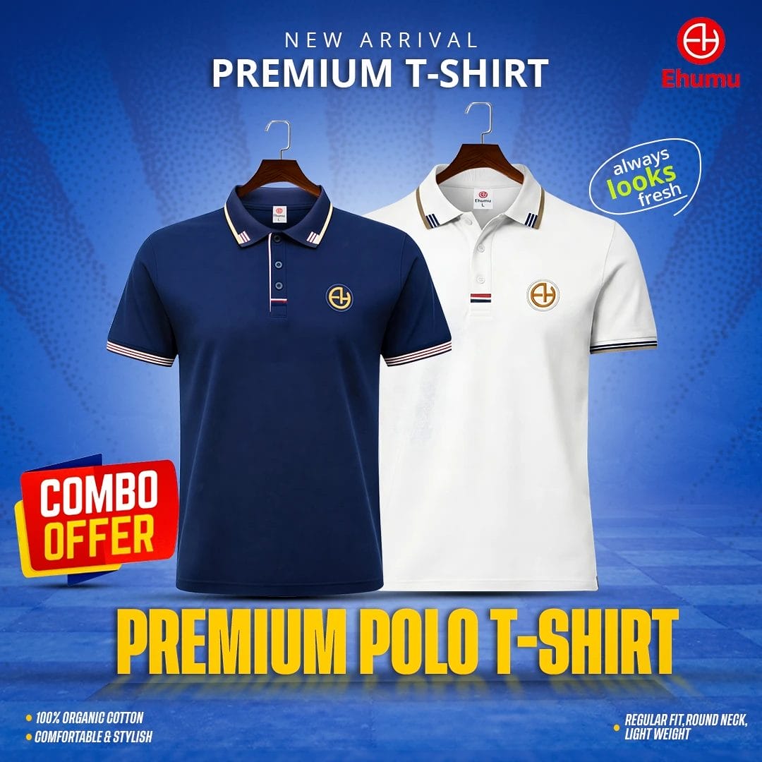 Navy Blue & White 2 Pcs Premium Polo T-Shirt Combo | 100% Cotton - Image 1
